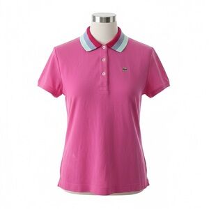 Vintage Lacoste Pink Polo Shirt Made in France Striped Collar Size 44 Devanlay